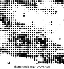 Grunge background of black squares on a white background. Vector monochrome pattern