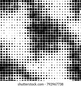 Grunge background of black squares on a white background. Vector monochrome pattern