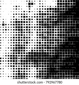Grunge background of black squares on a white background. Vector monochrome pattern