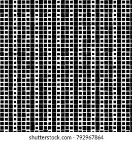Grunge background of black squares on a white background. Vector monochrome pattern