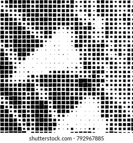 Grunge background of black squares on a white background. Vector monochrome pattern