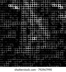Grunge background of black squares on a white background. Vector monochrome pattern