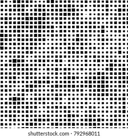 Grunge background of black squares on a white background. Vector monochrome pattern