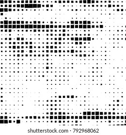 Grunge background of black squares on a white background. Vector monochrome pattern
