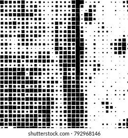 Grunge background of black squares on a white background. Vector monochrome pattern