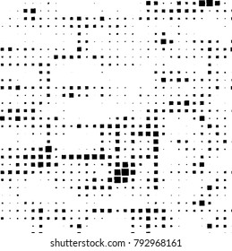 Grunge background of black squares on a white background. Vector monochrome pattern