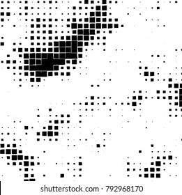 Grunge background of black squares on a white background. Vector monochrome pattern