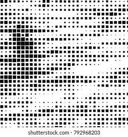 Grunge background of black squares on a white background. Vector monochrome pattern