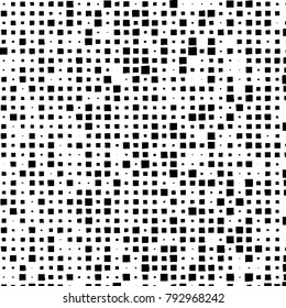 Grunge background of black squares on a white background. Vector monochrome pattern