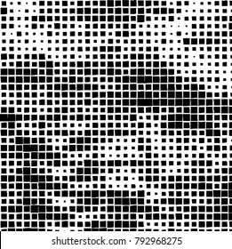 Grunge background of black squares on a white background. Vector monochrome pattern