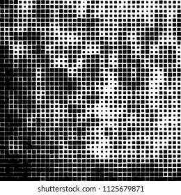 Grunge background of black squares randomly placed on a white background