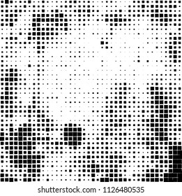 Grunge background of black squares randomly placed on a white background