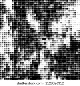 Grunge background of black squares randomly placed on a white background