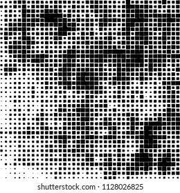 Grunge background of black squares randomly placed on a white background