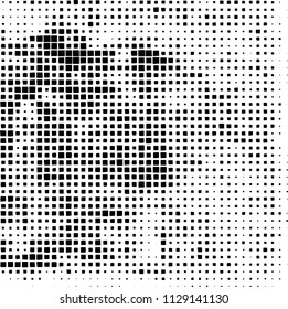 Grunge background of black squares randomly placed on a white background