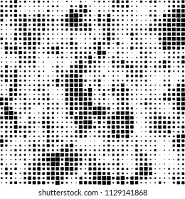 Grunge background of black squares randomly placed on a white background