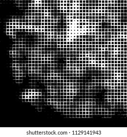 Grunge background of black squares randomly placed on a white background
