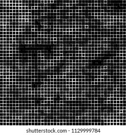 Grunge background of black squares randomly placed on a white background