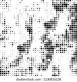 Grunge background of black squares randomly placed on a white background