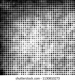 Grunge background of black squares randomly placed on a white background