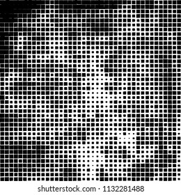 Grunge background of black squares randomly placed on a white background