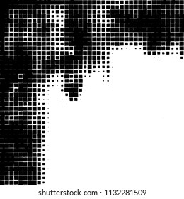 Grunge background of black squares randomly placed on a white background