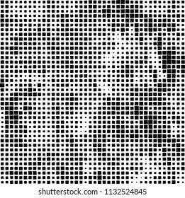 Grunge background of black squares randomly placed on a white background