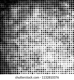 Grunge background of black squares randomly placed on a white background