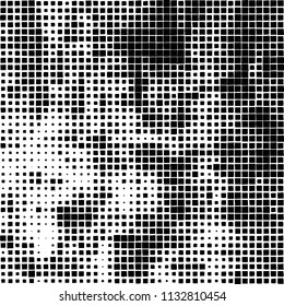 Grunge background of black squares randomly placed on a white background
