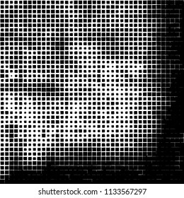 Grunge background of black squares randomly placed on a white background