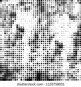 Grunge background of black squares randomly placed on a white background