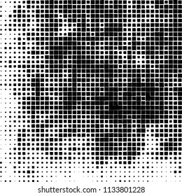 Grunge background of black squares randomly placed on a white background