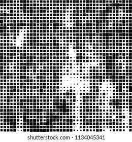 Grunge background of black squares randomly placed on a white background