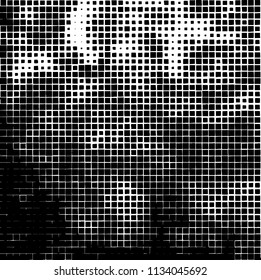 Grunge background of black squares randomly placed on a white background