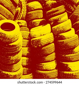 Grunge background with black tire track. Vector illustration.