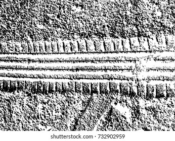 grunge background with black tire track. Vector illustration.