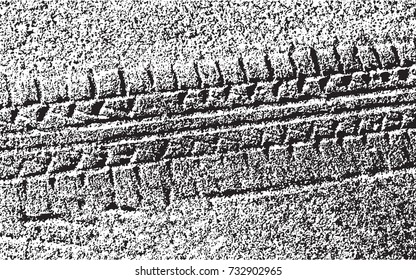 grunge background with black tire track. Vector illustration.