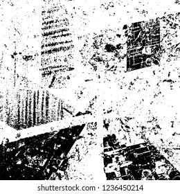 Grunge background black and white. Abstract vector texture scratches, chipped, dust, scuffs on old vintage surface