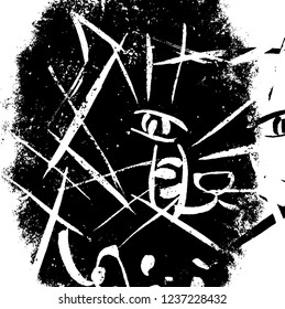 Grunge background black and white. Abstract vector texture scratches, chipped, dust, scuffs on old vintage surface