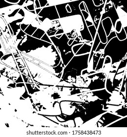 Fondo negro y blanco. Textura abstracta vectorial de arañazos, suciedad