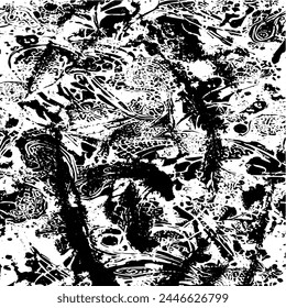 Grunge background of black and white. Abstract illustration texture of cracks, chips, dot. Dirty monochrome pattern of the old worn surface