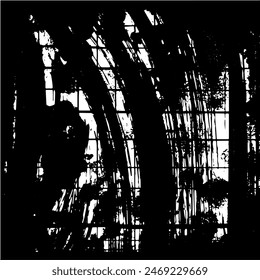 Grunge background of black and white. Abstract illustration texture of cracks, chips, dot. Dirty monochrome pattern of the old worn surface