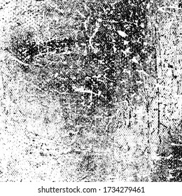 Grunge background black and white. Cracks, chips, scratches, dust texture. Abstract city wall. Dirty old surface. Vector vintage pattern