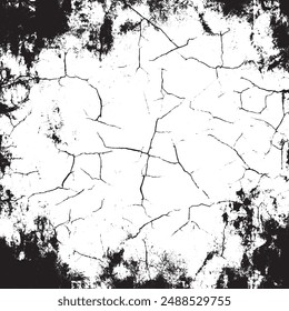 A grunge background in black and white, featuring an abstract vintage texture. This background is characterized by cracks, breaks, and stains