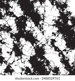 A grunge background in black and white, featuring an abstract vintage texture. This background is characterized by cracks, breaks, and stains