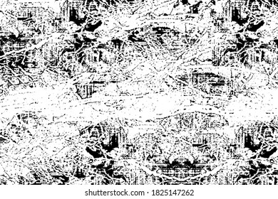 Grunge background black and white. Monochrome texture. Vector pattern of cracks, chips, scuffs. Abstract vintage surface