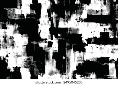 Grunge background black and white. Monochrome texture. Vector pattern of cracks, chips, scuffs. Grainy Grunge Background. Dirty in stains and dust surface.