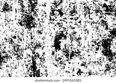 Grunge background black and white. Monochrome texture. Vector pattern of cracks, chips, scuffs. Grainy Grunge Background. Dirty in stains and dust surface.