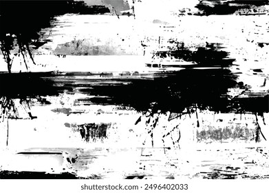 Grunge background black and white. Monochrome texture. Vector pattern of cracks, chips, scuffs. Grainy Grunge Background. Dirty in stains and dust surface.