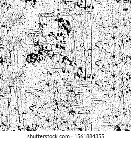 Grunge background black and white. Pattern of scratches, chips, scuffs. Abstract monochrome worn texture. Old dirty surface. Vintage vector clipart